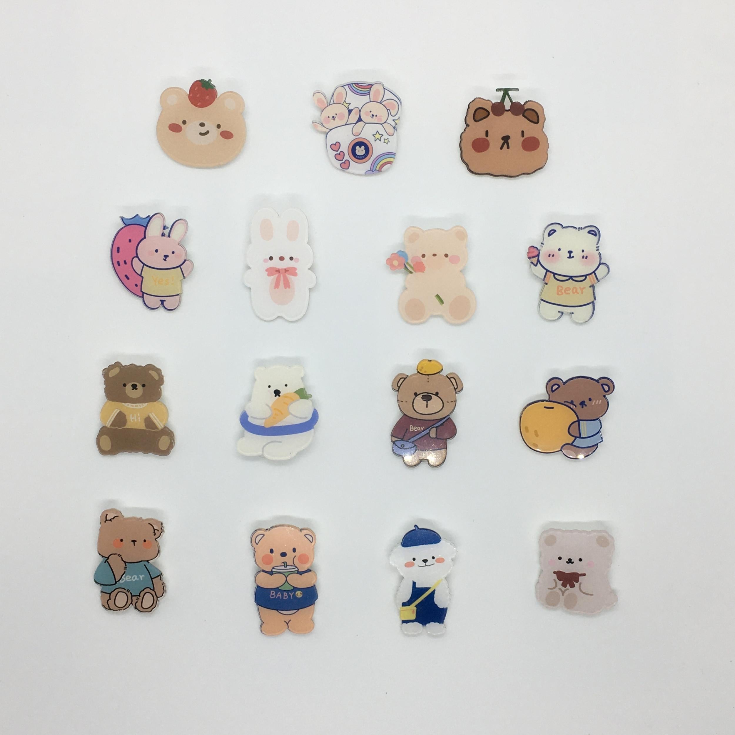 15 pcs Cartoon Bear Brooch for Kids Shirts Bags Hats Jackets