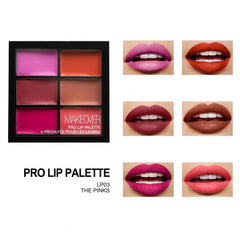 6 Lipstick Palette Matte & Shimmer Finish Nude Red Plum