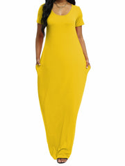 Solid V Neck A Line Short Sleeve Maxi T shirt Dress