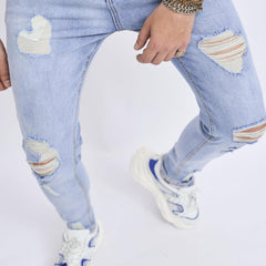 Men's Ripped Cotton Jeans, Street Style Denim Pants