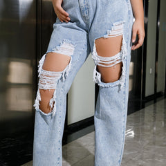 High Rise Straight Leg Jeans Women's Casual Pants