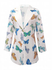 Butterflies Print Blazer Long Sleeve Office Work Women's Clothing