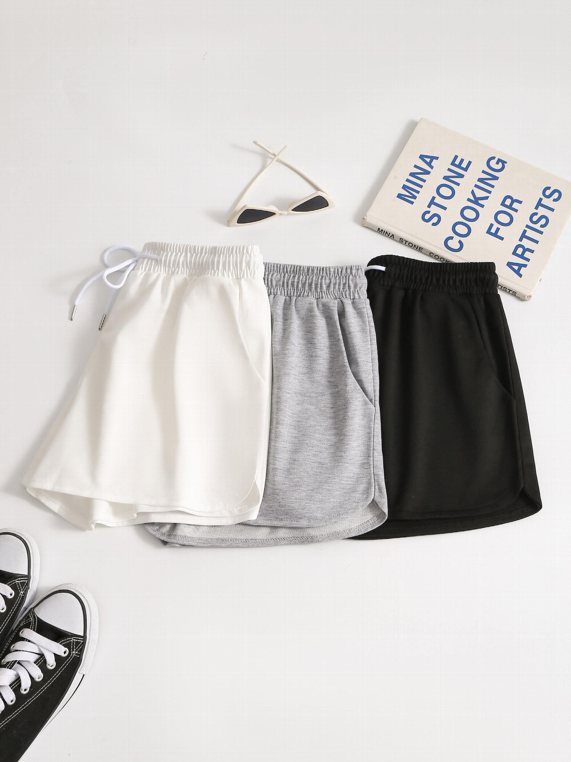 Sporty Elastic High Waist Shorts Women's Clothing