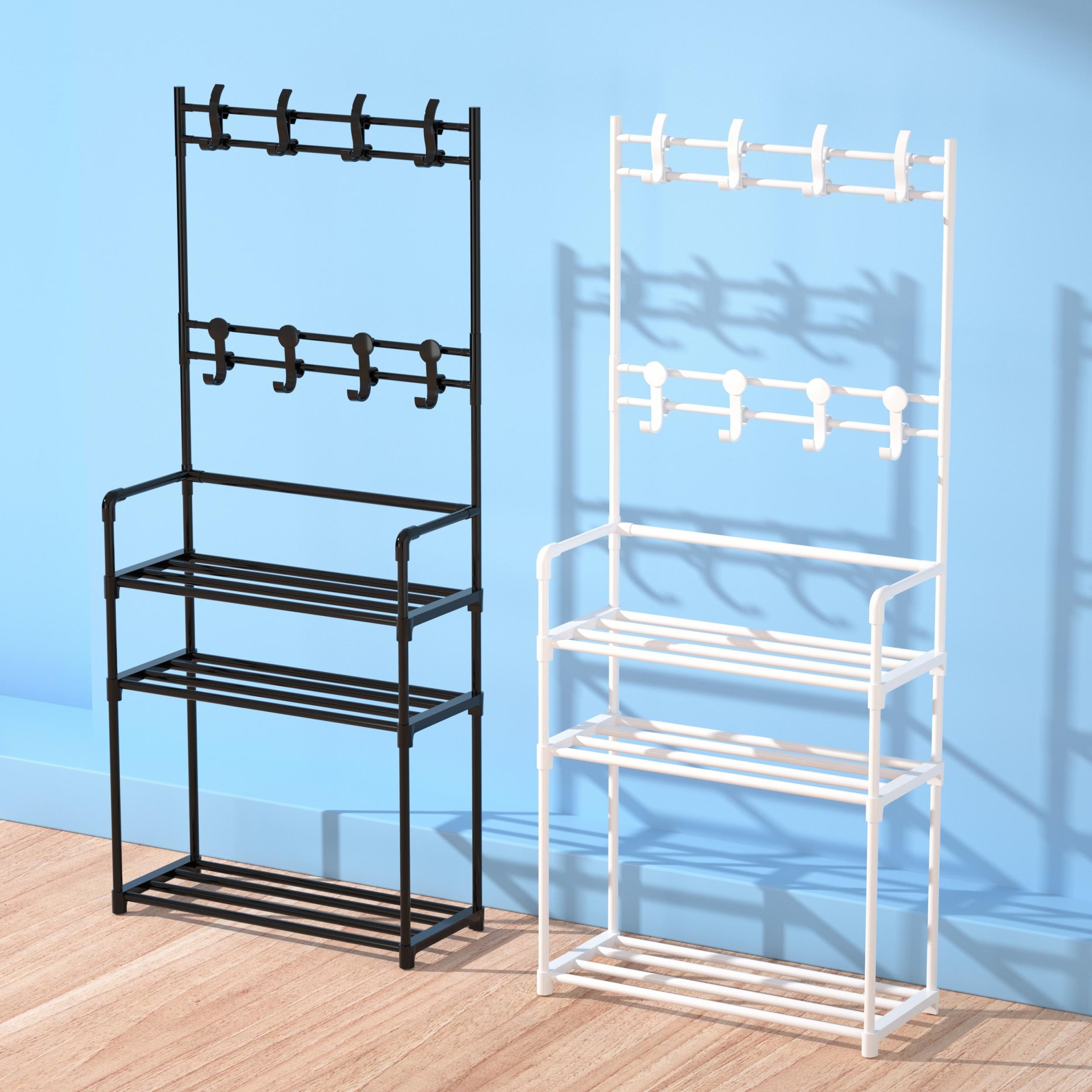 2-in-1 Multifunctional Shoes Organizer Shelf with Coat Rack