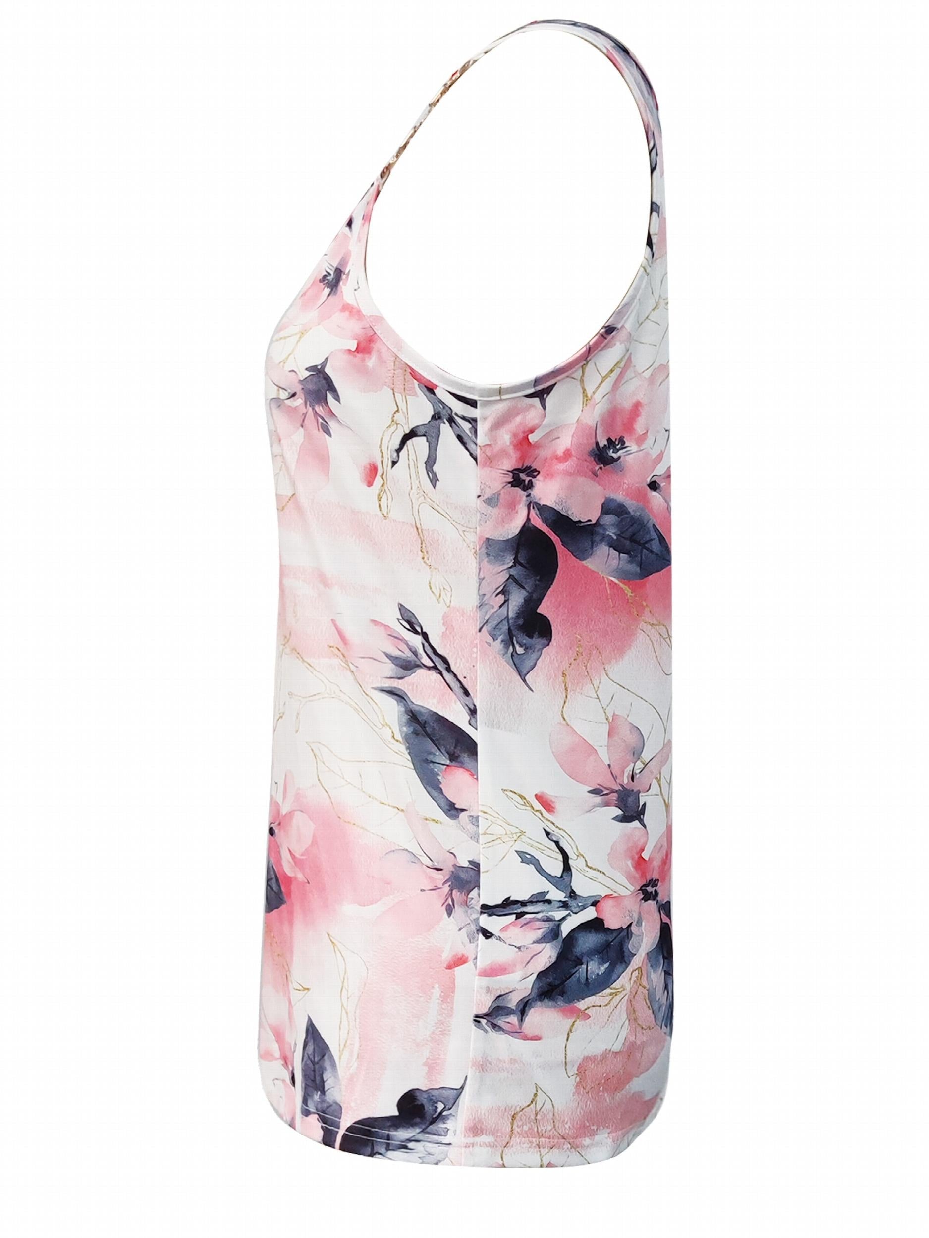Floral Print Zipper Front Tank Top Summer Sleeveless Tank Top