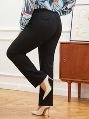 Formal Pants Women's Plus Button Up Straight Leg Suit Pants