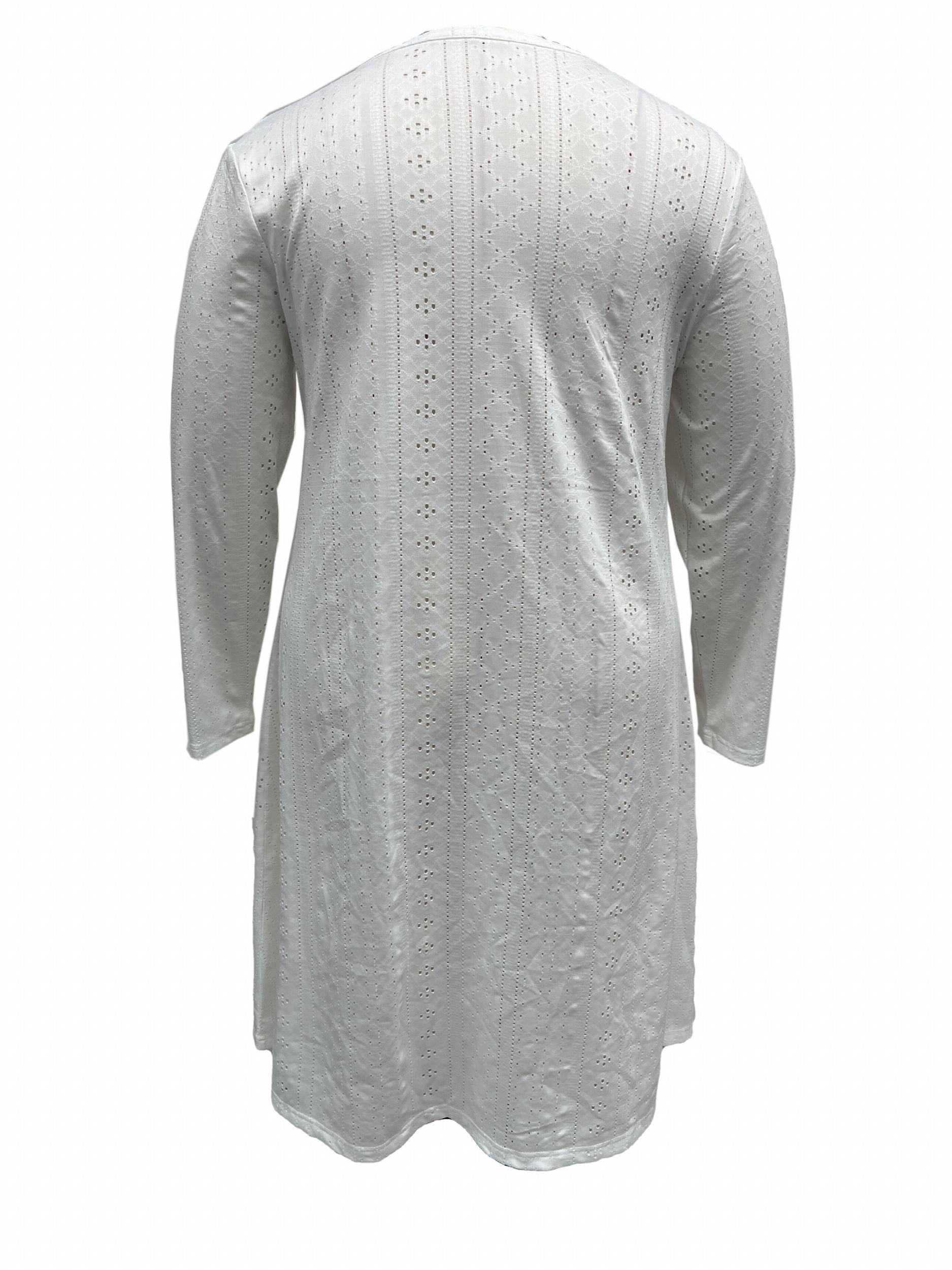 Casual Dress Women's Plus Solid Eyelet Embroidery Button Decor Dress