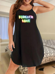 Nightdress Women's Plus Rainbow Letter Print Round Neck Medium Stretch
