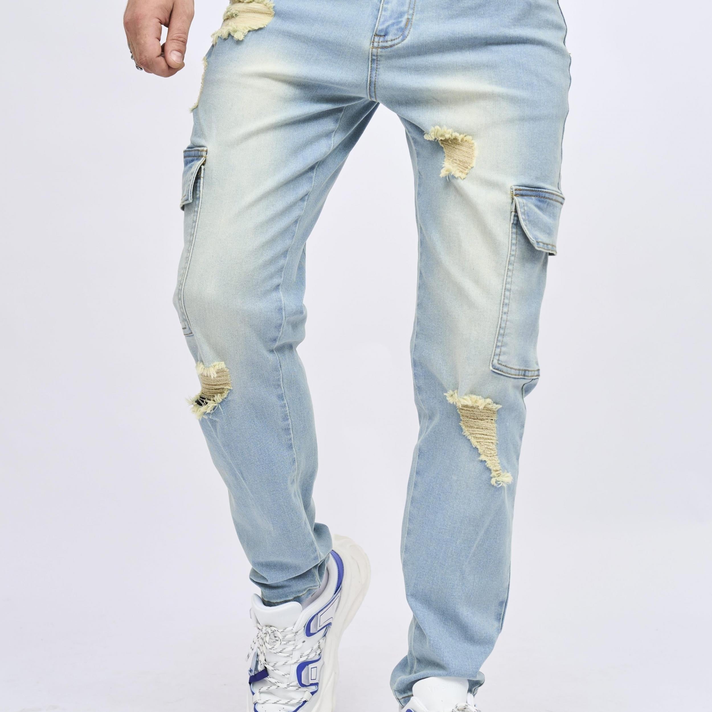 Ripped Jeans Men Casual Medium Stretch Denim Pants