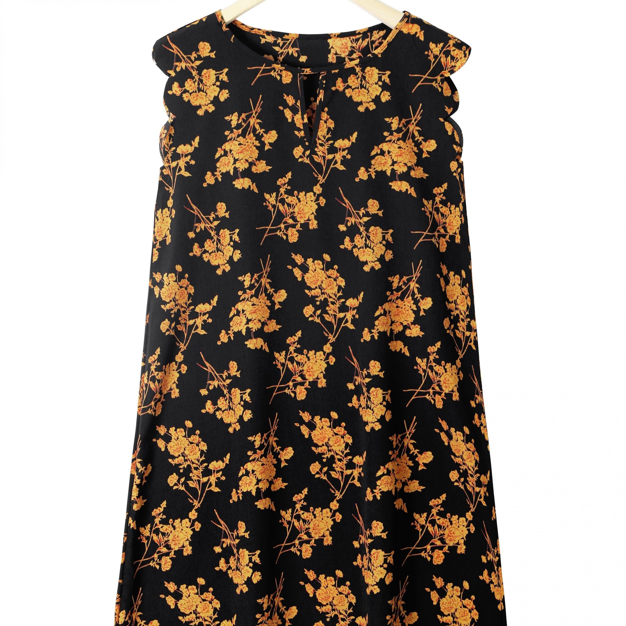 Floral Print Scalloped Dress Sleeveless Summer Casual
