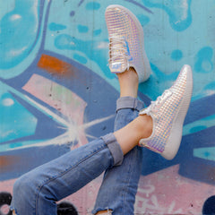 Holographic Low Top Sneakers Lightweight Lace up Running Shoes