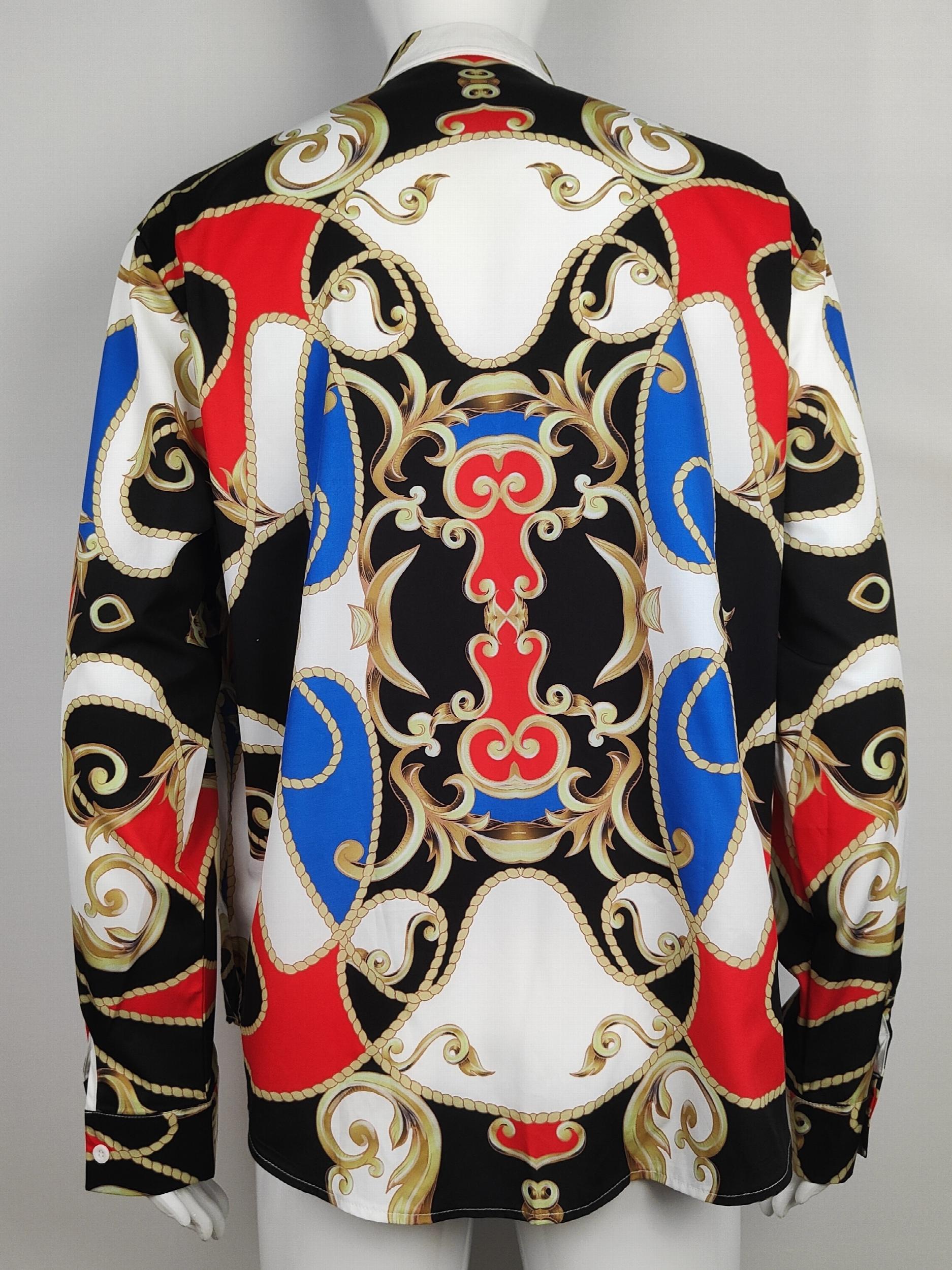 Baroque Style Print Men's Casual Button Up Long Sleeve Shirt