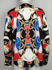 Baroque Style Print Men's Casual Button Up Long Sleeve Shirt