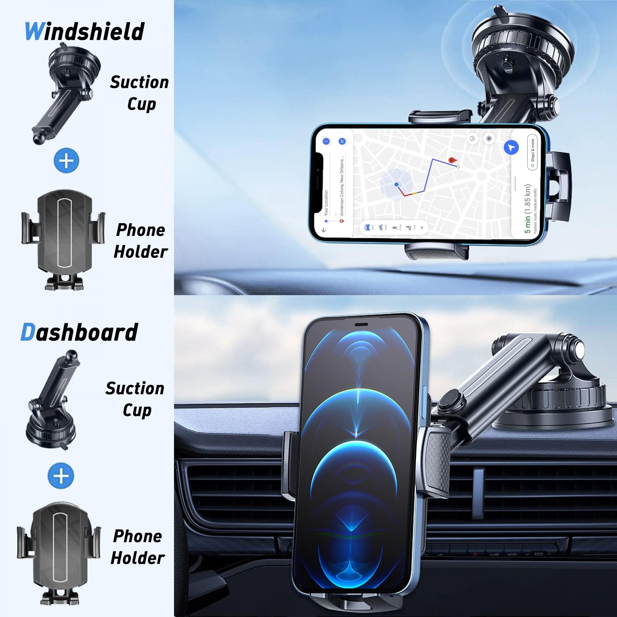 Adjustable Car Phone Mount 360 Rotation Universal Dashboard Holder