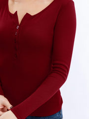 Sexy Button Front Bodysuit with Notched Neck