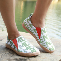 Green Letter Pattern Slip On Canvas Shoes for Women
