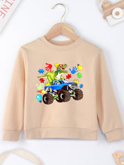Dinosaur Off Road Vehicle Print Boys Pullover Sweatshirt