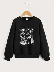 Girls' Leopard Portrait Graphic Sweatshirt Long Sleeve Pullover