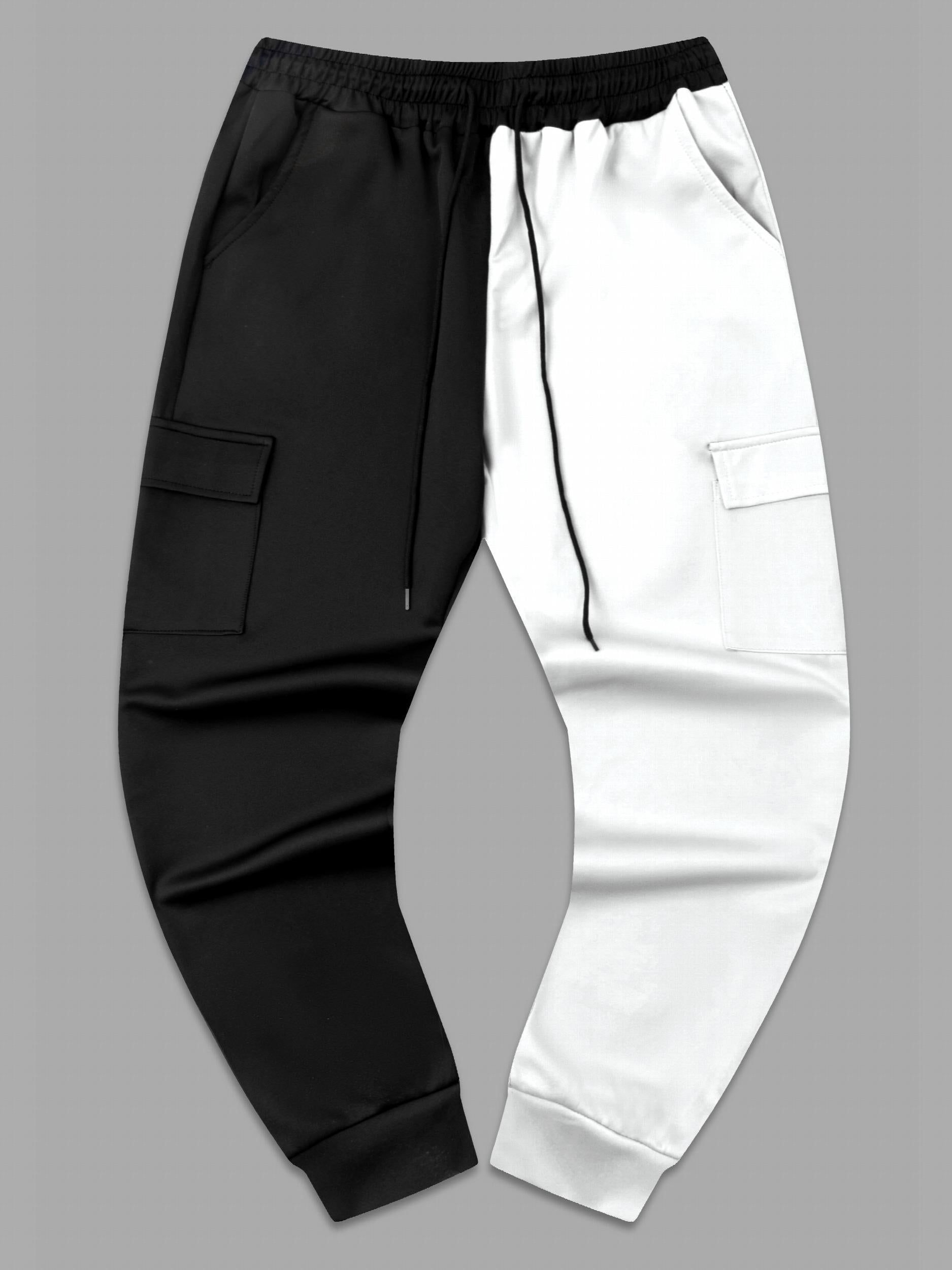 Men's Block Cargo Pants Flap Pocket Drawstring Jogger