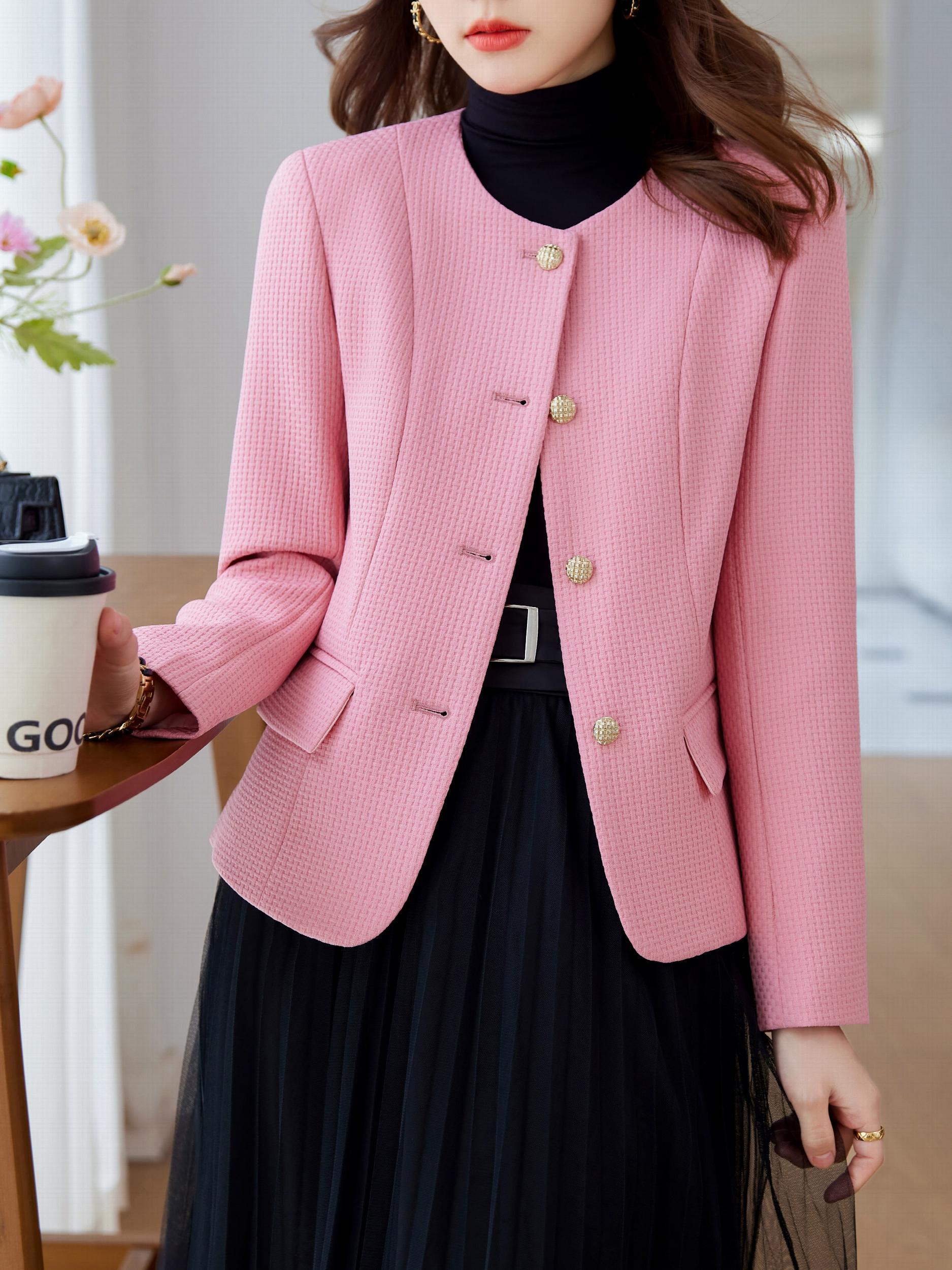 Solid Pocket Button Front Blazer Casual Long Sleeve Blazer