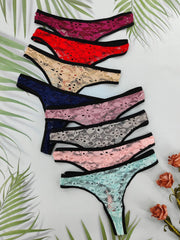 8pcs Floral Lace Thongs Soft & Comfy Intimates Panties Women's Lingerie