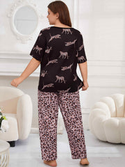 Leopard Print Pajamas Set Women's 2 Piece Home Wear