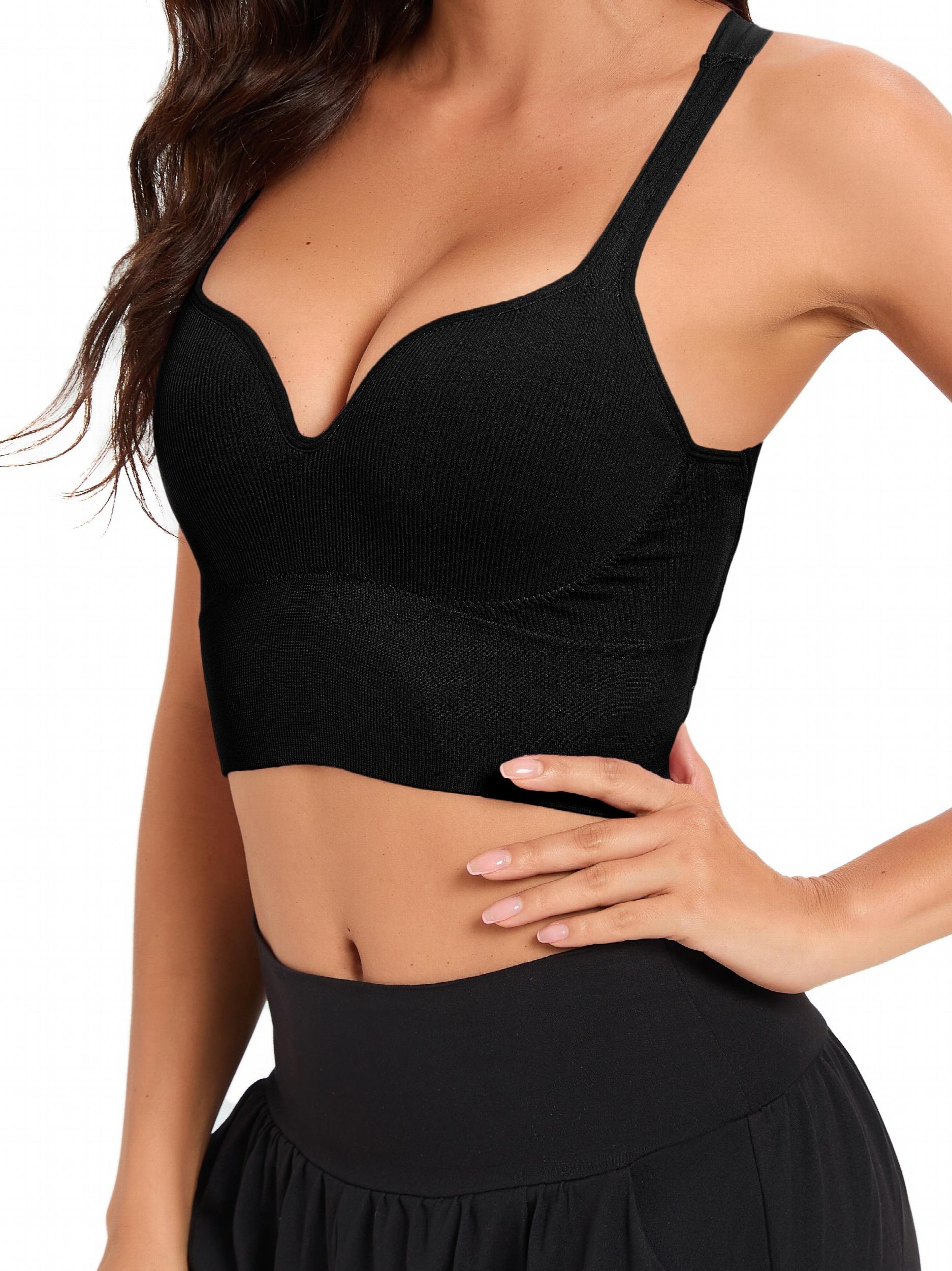 Women's V-neck Ribbed Seamless Backless Sports Bra