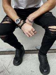 Men's Ripped Skinny Stretch Jeans Slim Fit Denim Pants