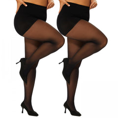 2 Pairs Plus Size Colorblock Sheer Pantyhose Set