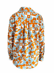 Geometric Print Plus Size Blouse Women's Long Sleeve Shirt