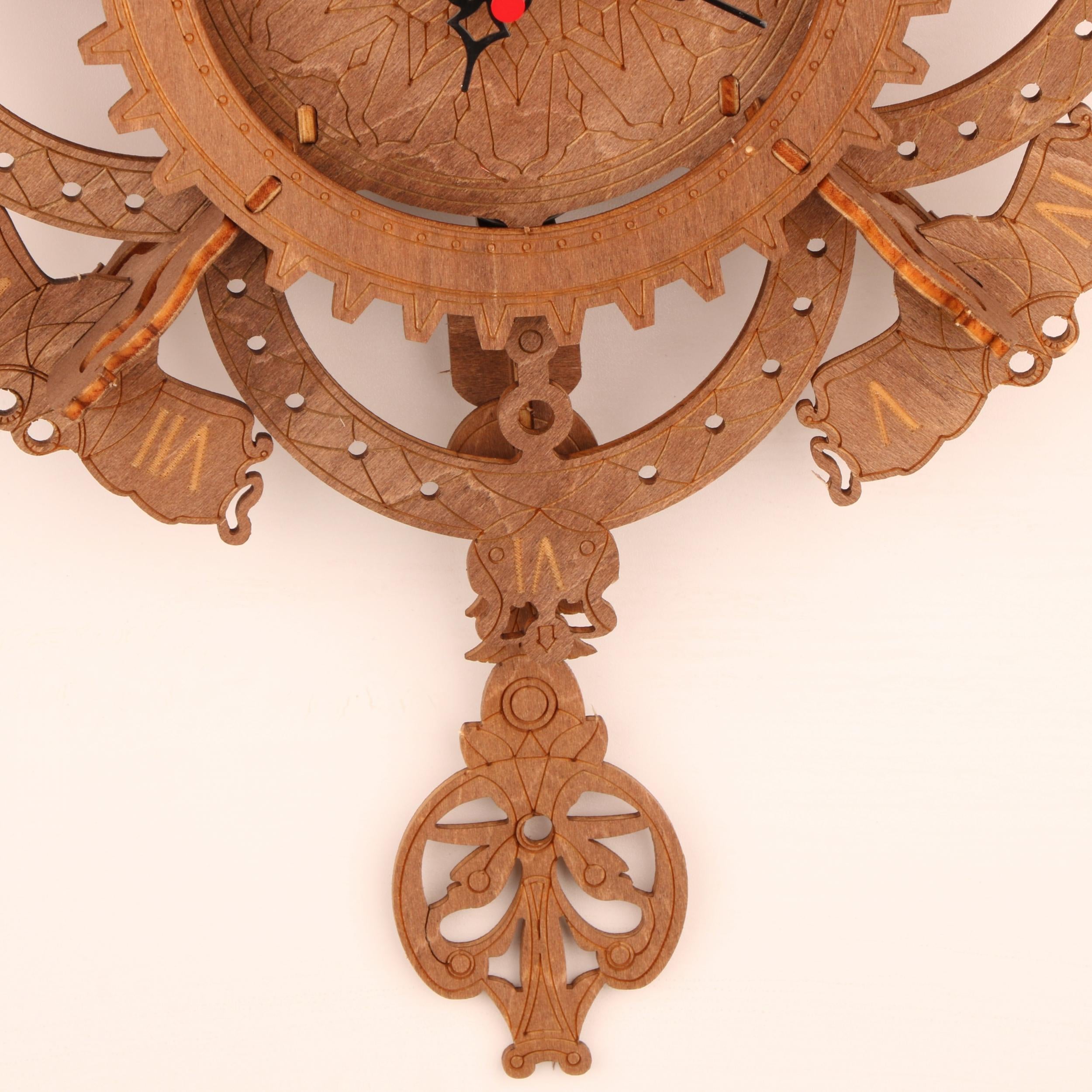 3D Vintage Wooden Wall Clock Puzzle Kit DIY Mechanic Yellow Light Brown