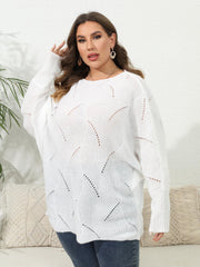 Casual Sweater Women's Plus Solid Eyelet Embroidered Bat Sleeve Round