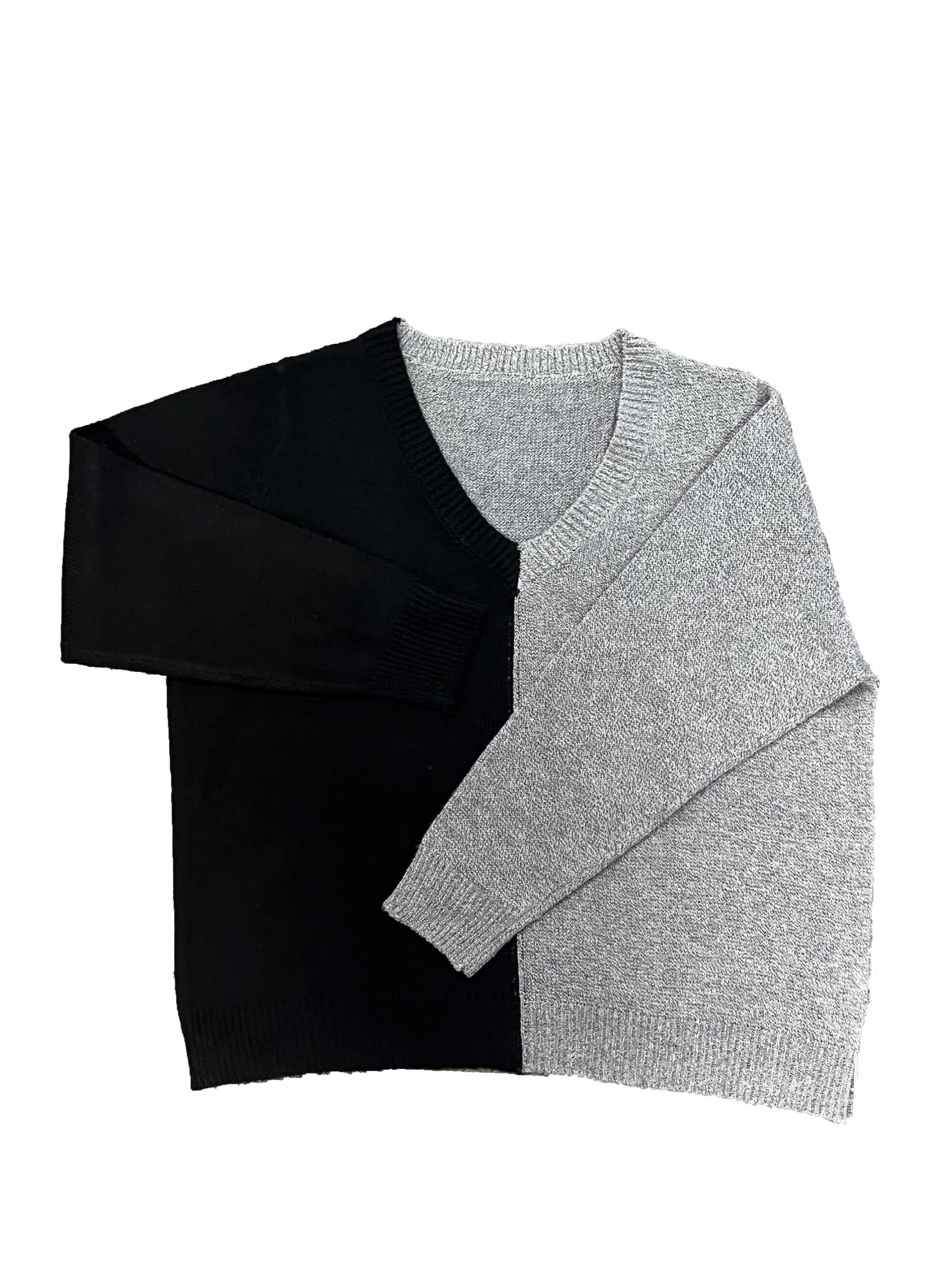 Colorblock V Neck Sweater Long Sleeve