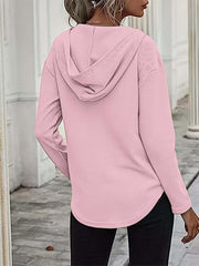 Solid Waffle Hoodies V Neck Sweatshirt With Drawstring