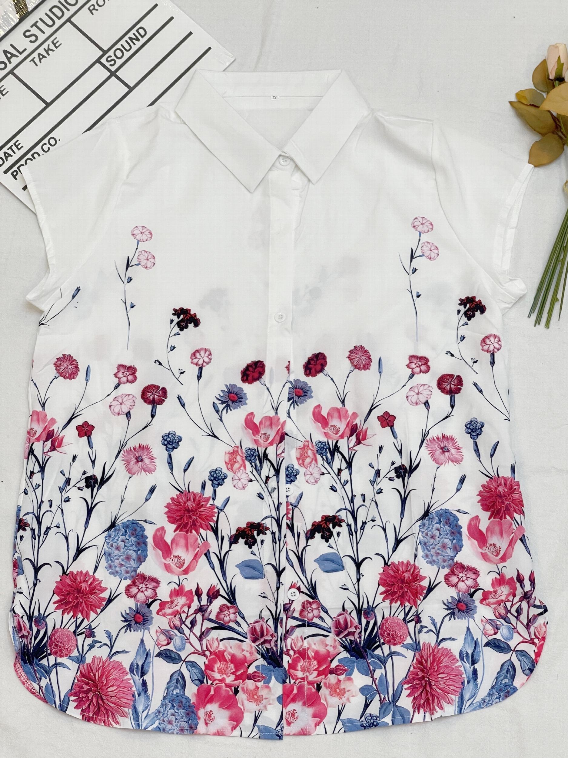 Floral Print Polo Neck Button Up Blouse