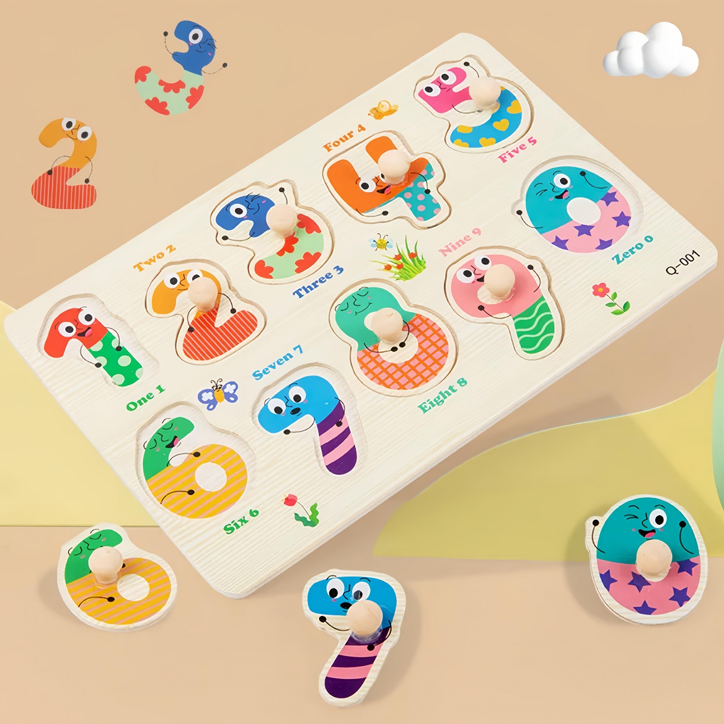 Educational Wooden Puzzle Set 4pcs Learning Toy Alphabet Numbers Animals Fruits