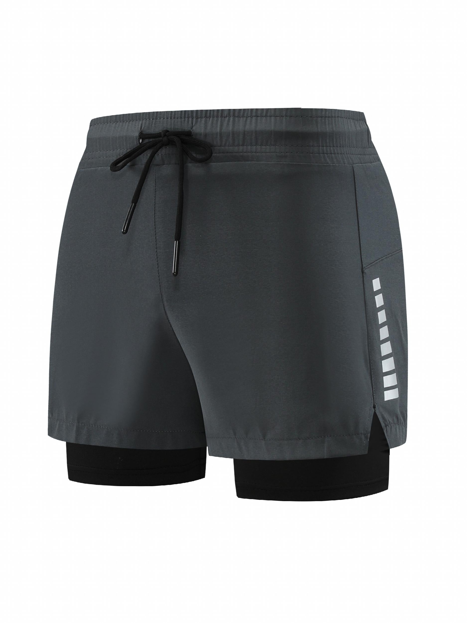Double Layer Sports Shorts With Side Zipper Pocket