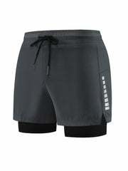 Double Layer Sports Shorts With Side Zipper Pocket