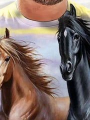 Men's Horse Graphic T Shirt 3D Digital Print Active Short Sleeve Tee