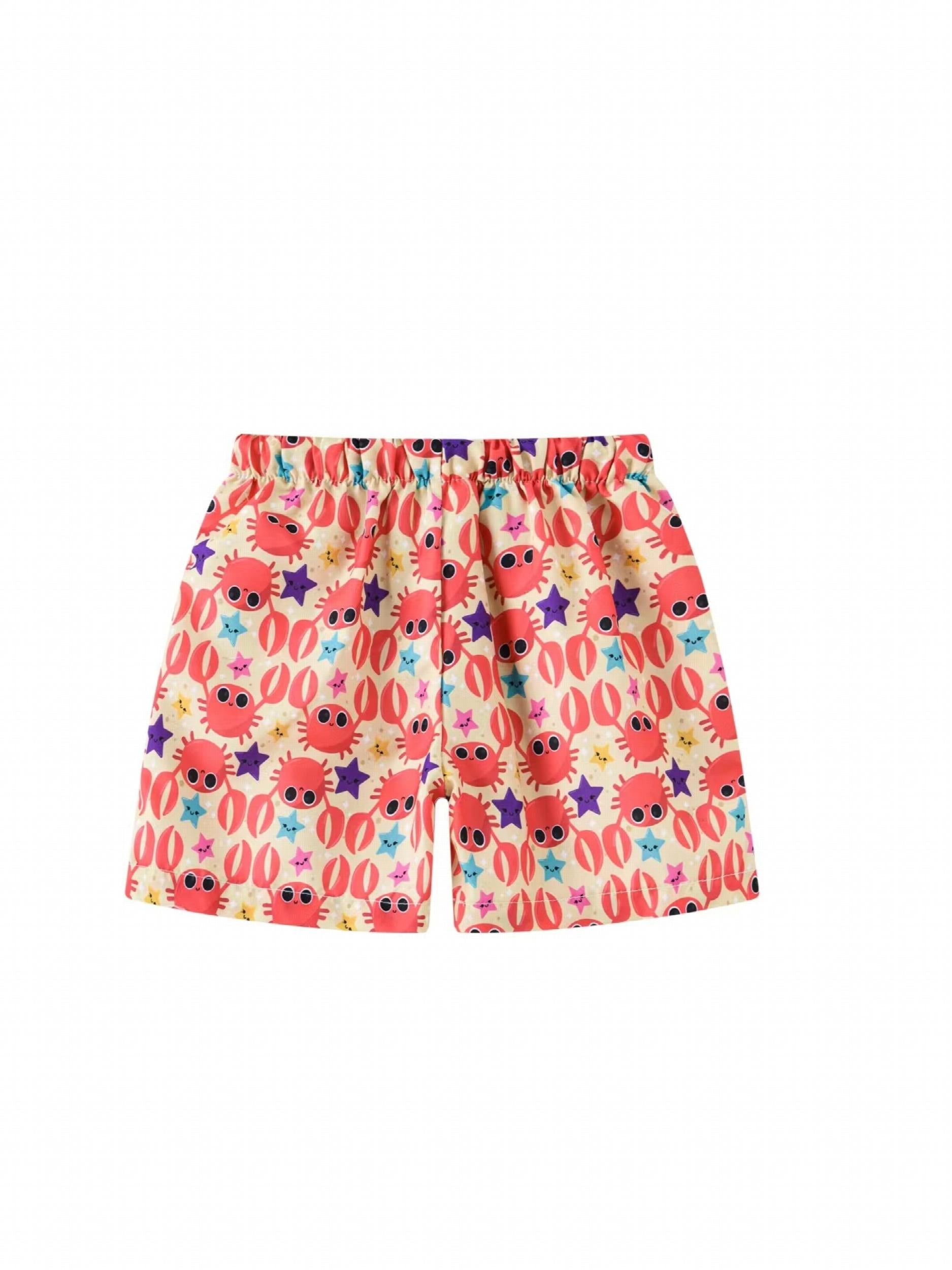 Toddler Boys Crab Graphic Thin Waist Shorts Swim Trunks