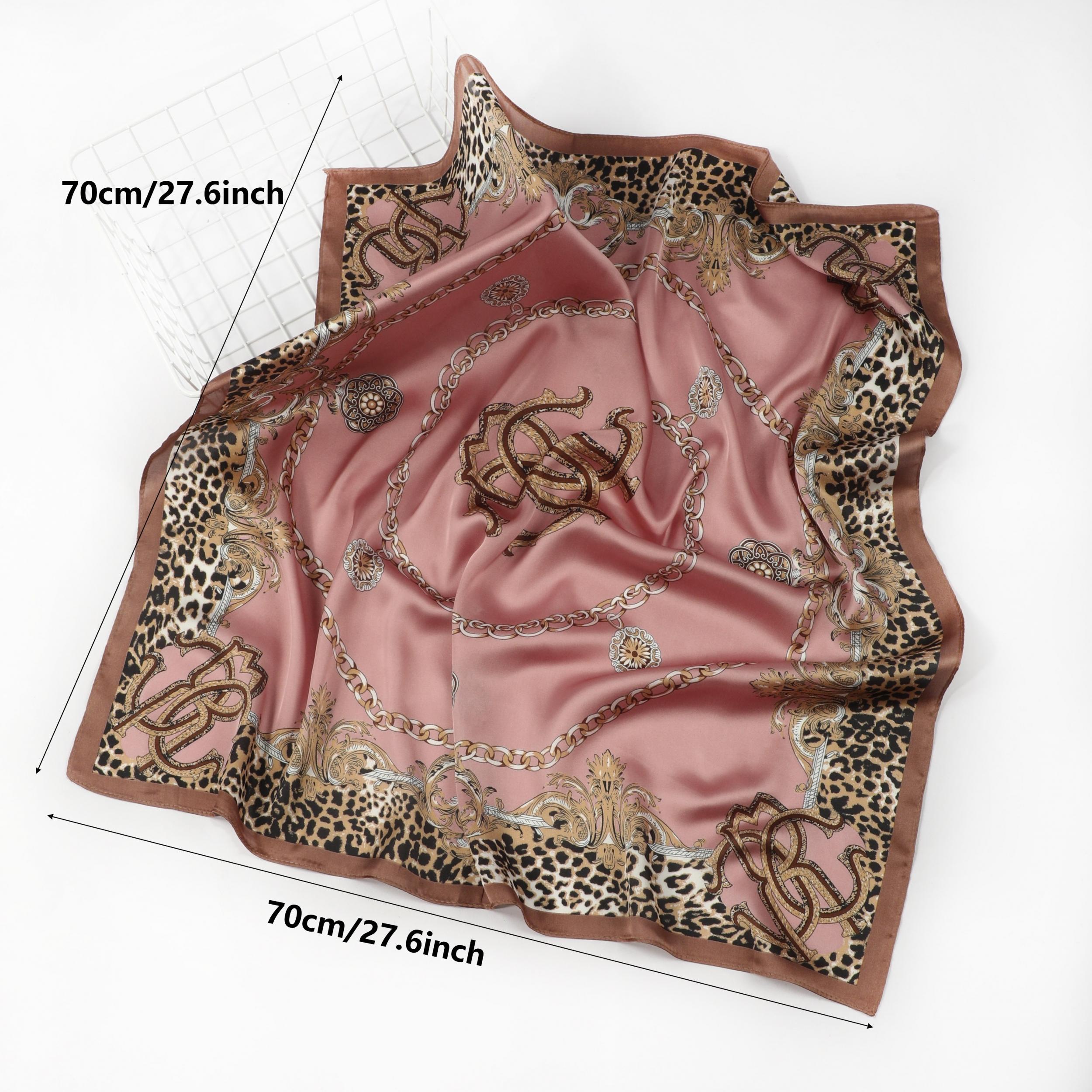 Leopard Edge Square Scarf Chain Printed Headscarf Silk Feeling