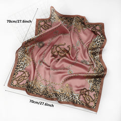 Leopard Edge Square Scarf Chain Printed Headscarf Silk Feeling