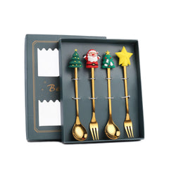 4pcs Santa Claus Christmas Tree Cutlery Set Holiday Dinnerware