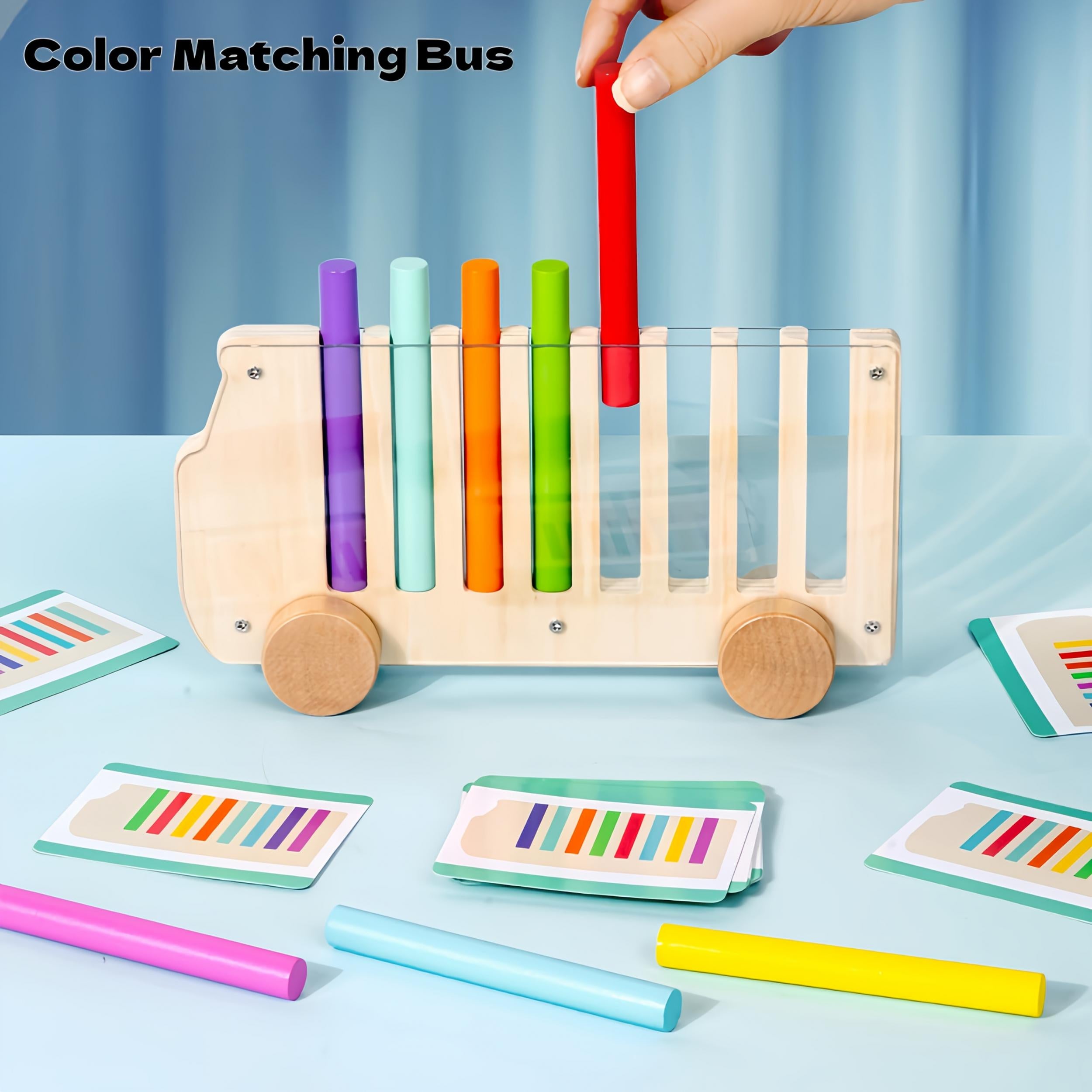 Wooden Matching Bus Toy for Kids 3-6 Years