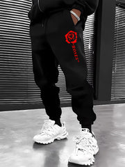 Rose Pattern Joggers Men's Casual Loose Fit Drawstring Pants