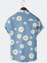 Men's Daisy Flower Print Casual Button Up Shirt