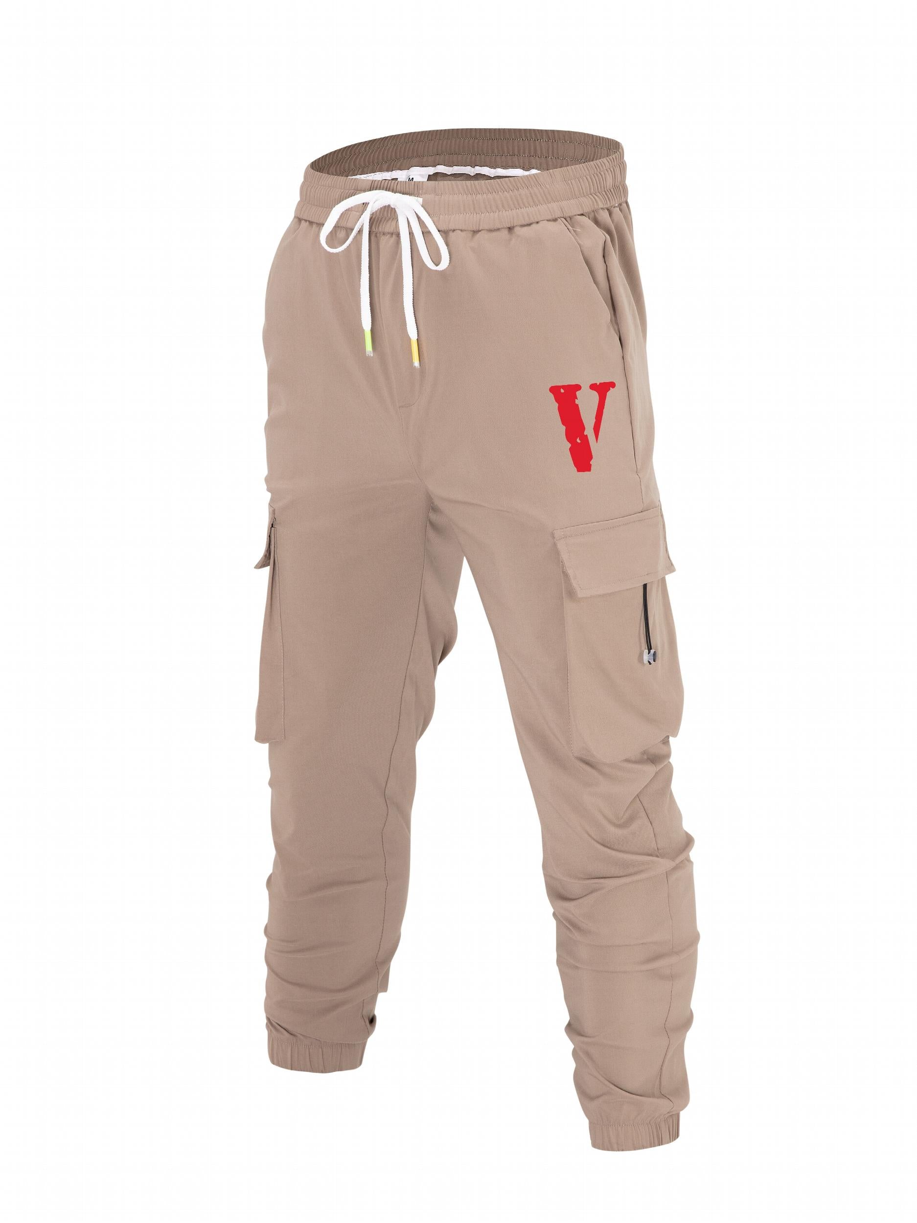 Men's Casual V Print Cargo Pants with Pockets