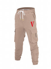 Men's Casual V Print Cargo Pants with Pockets