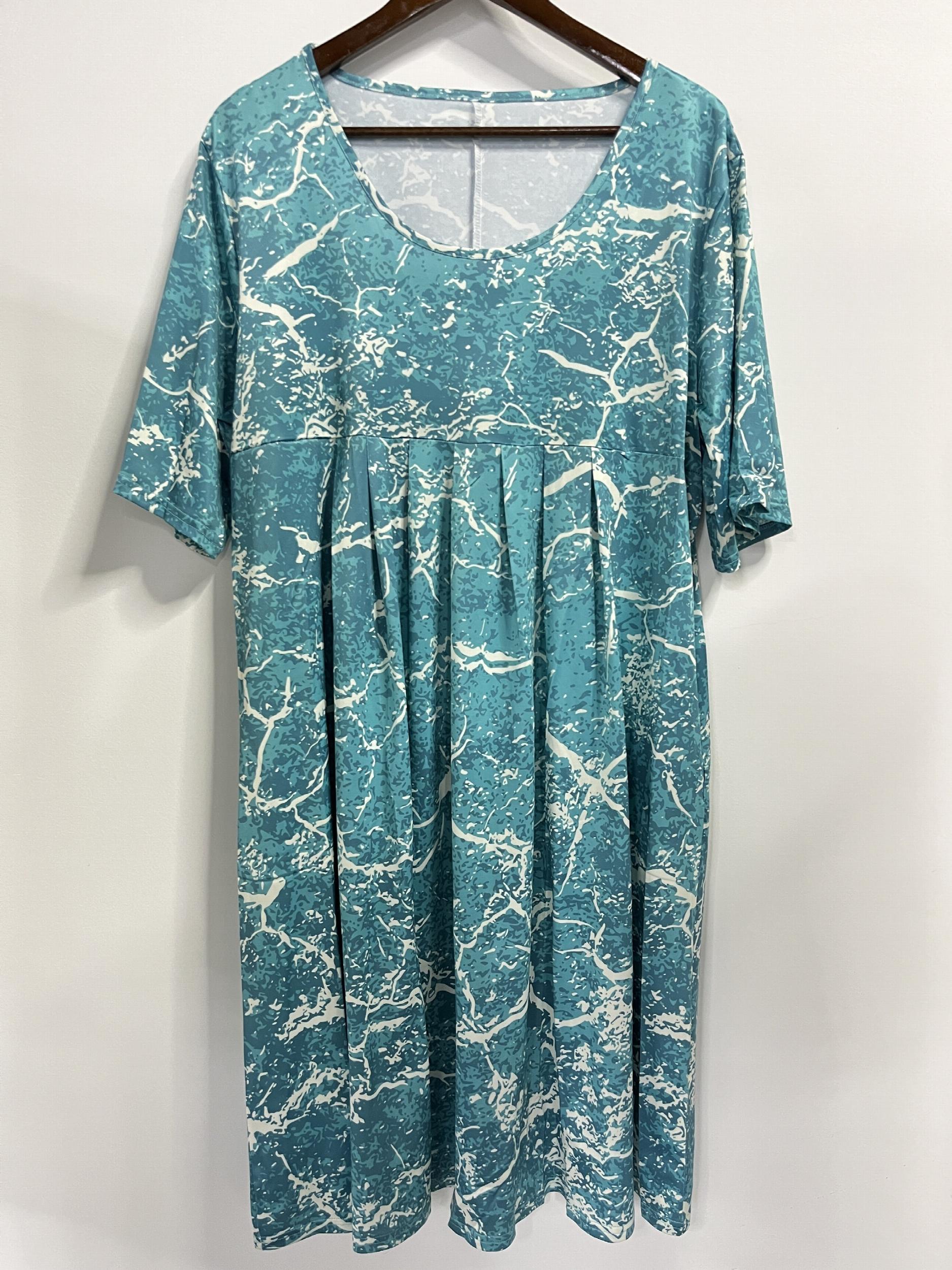 Casual Dress Women's Plus Print Short Sleeve Dress With Pockets