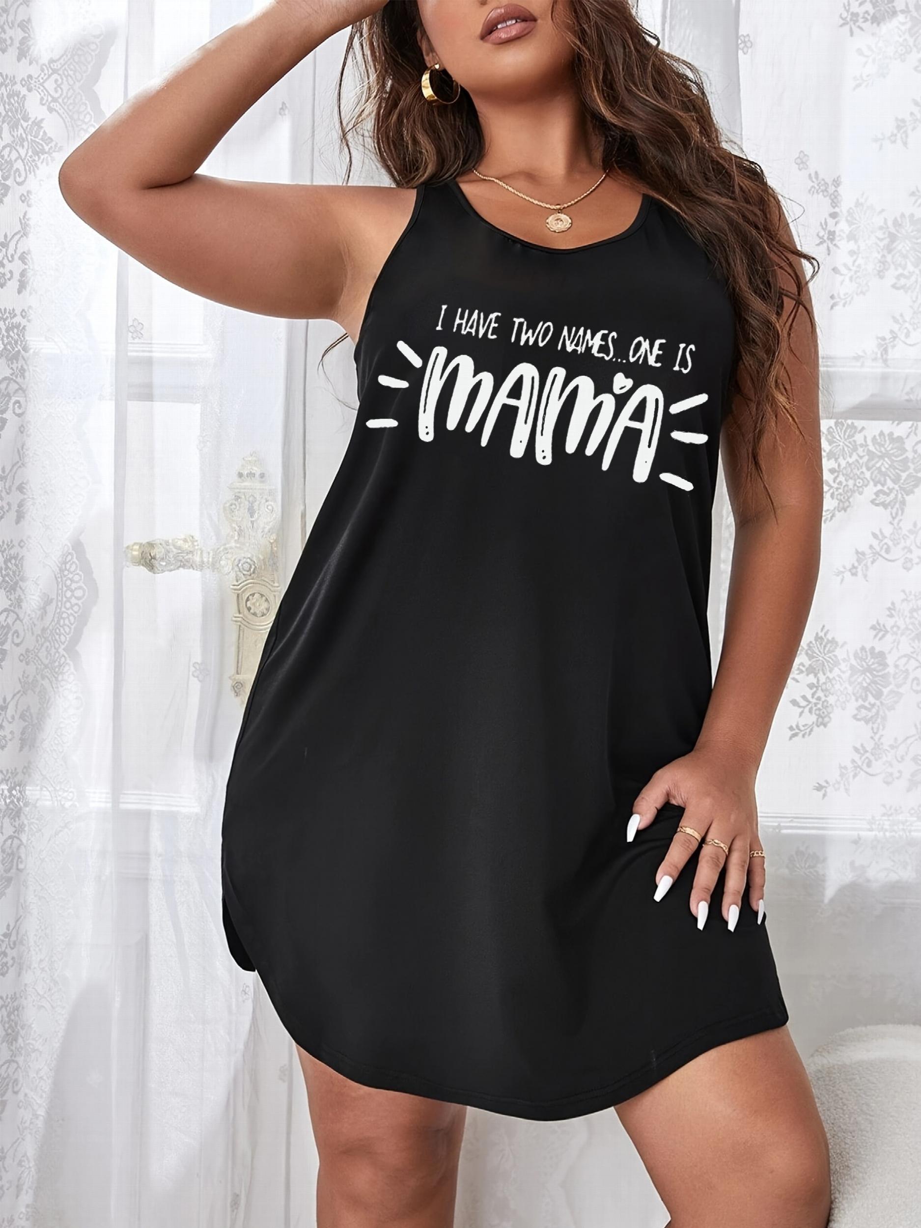 Casual Nightdress Women's Plus Letter Print Racer Back Sleeveless